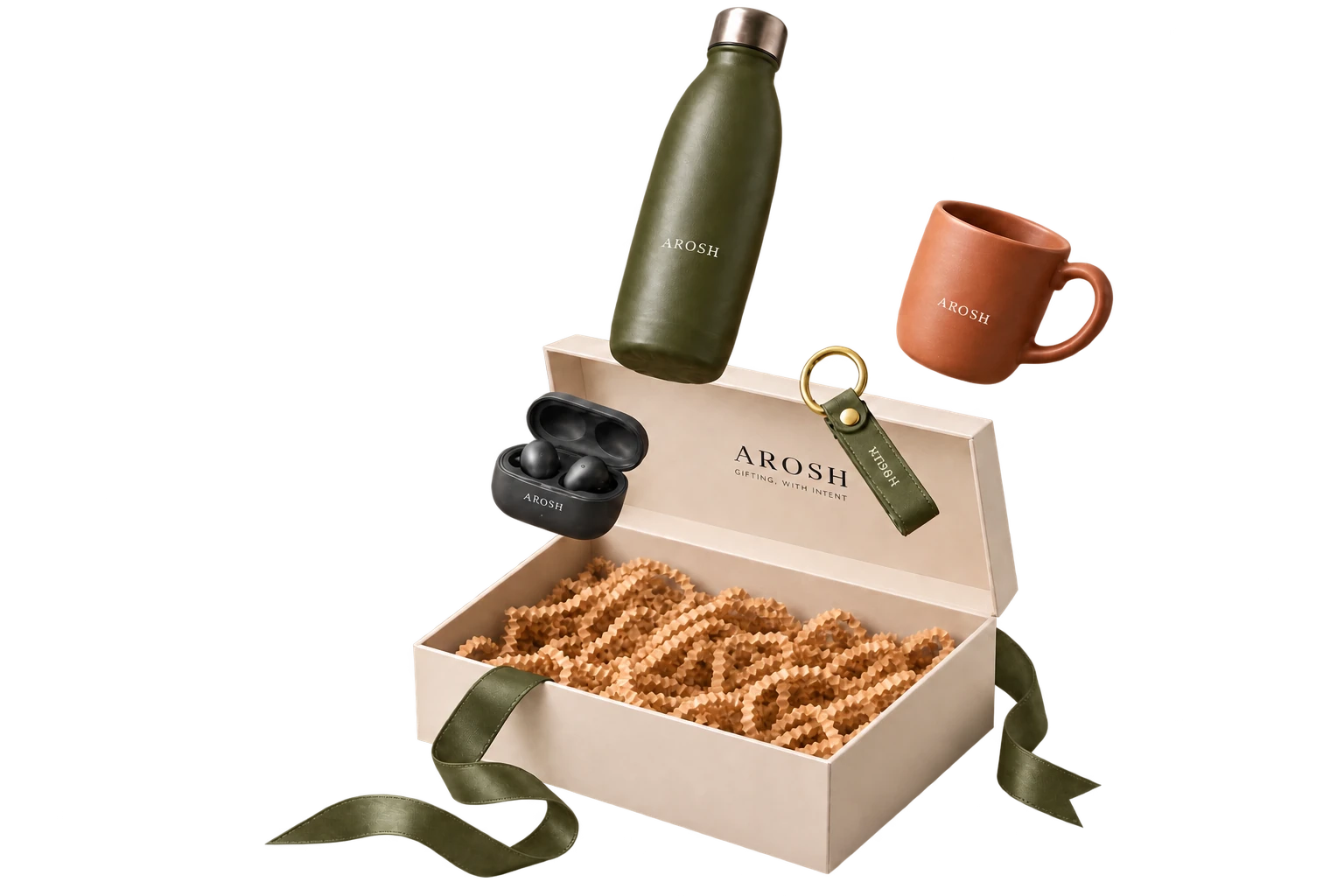 Open AROSH gift box with remaining products after desk essentials move forward